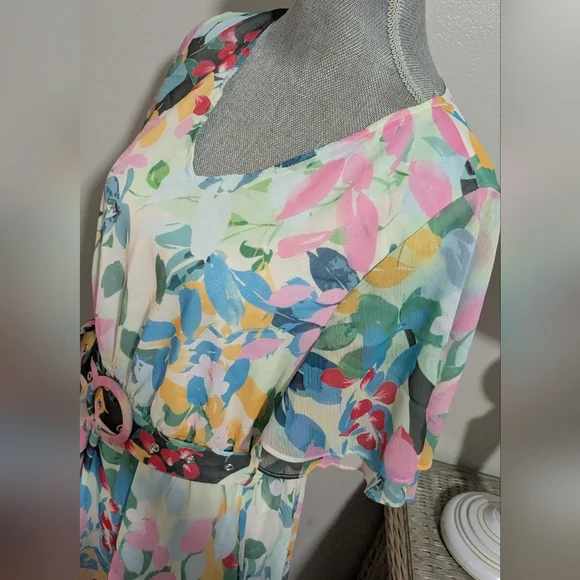 ZESICA Women's 2026 Summer Floral V Neck Midi Dress Boho Short Sleeve High Waist - Picture 6 of 6